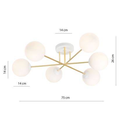 Pendelkrona MAGNUM 6xE14/10W/230V vit/guld