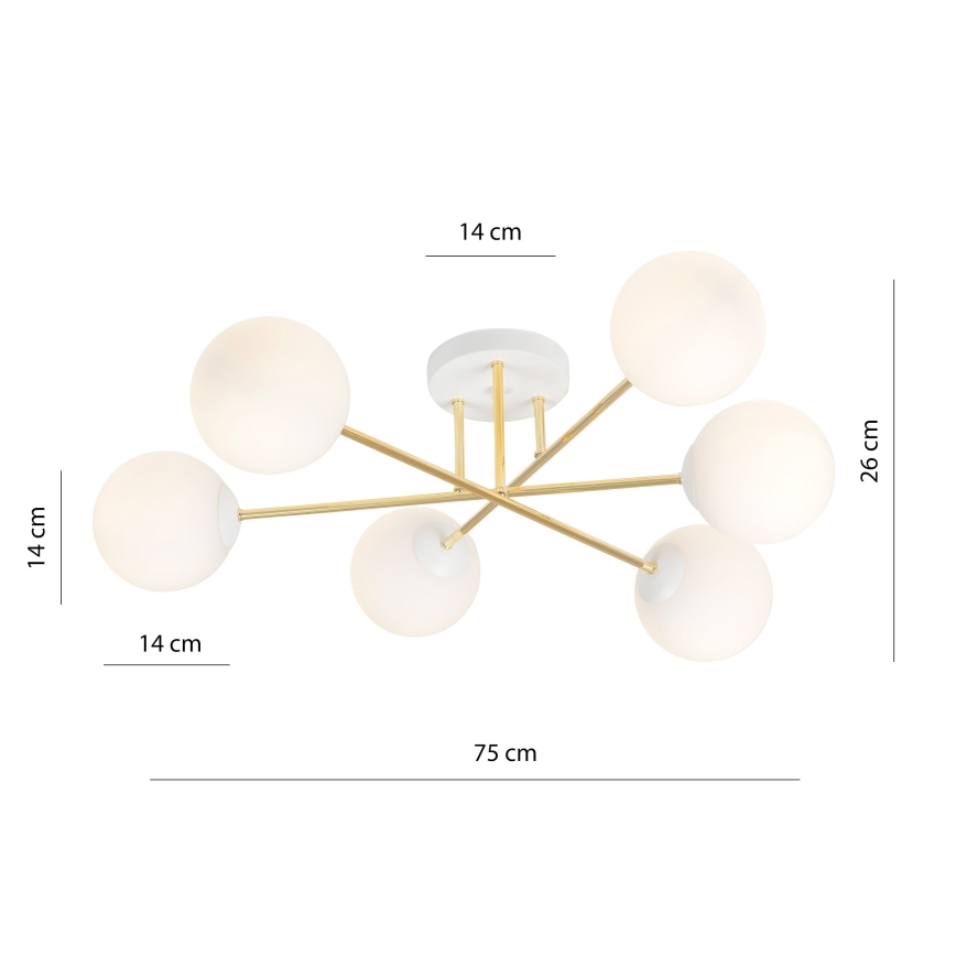 Pendelkrona MAGNUM 6xE14/10W/230V vit/guld