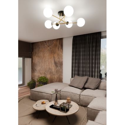 Pendelkrona MAGNUM 6xE14/10W/230V vit/guld/svart