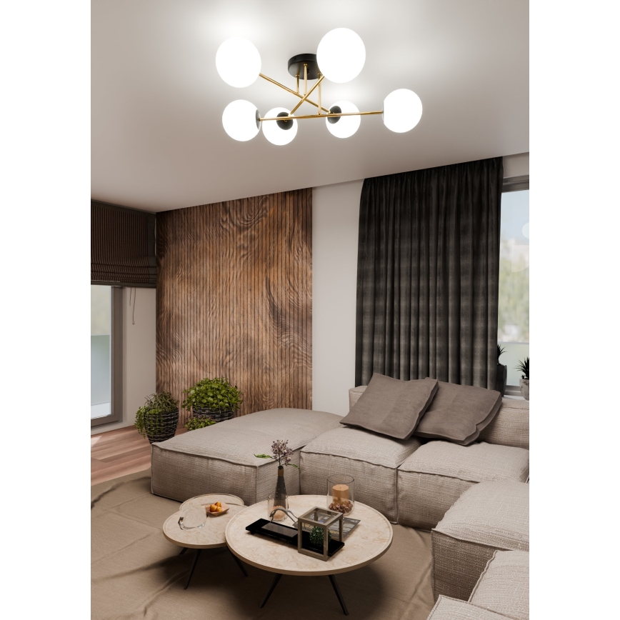 Pendelkrona MAGNUM 6xE14/10W/230V vit/guld/svart