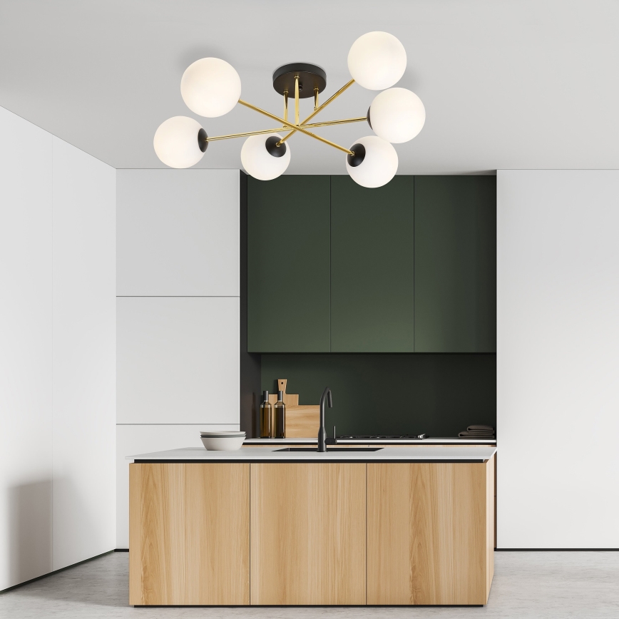 Pendelkrona MAGNUM 6xE14/10W/230V vit/guld/svart