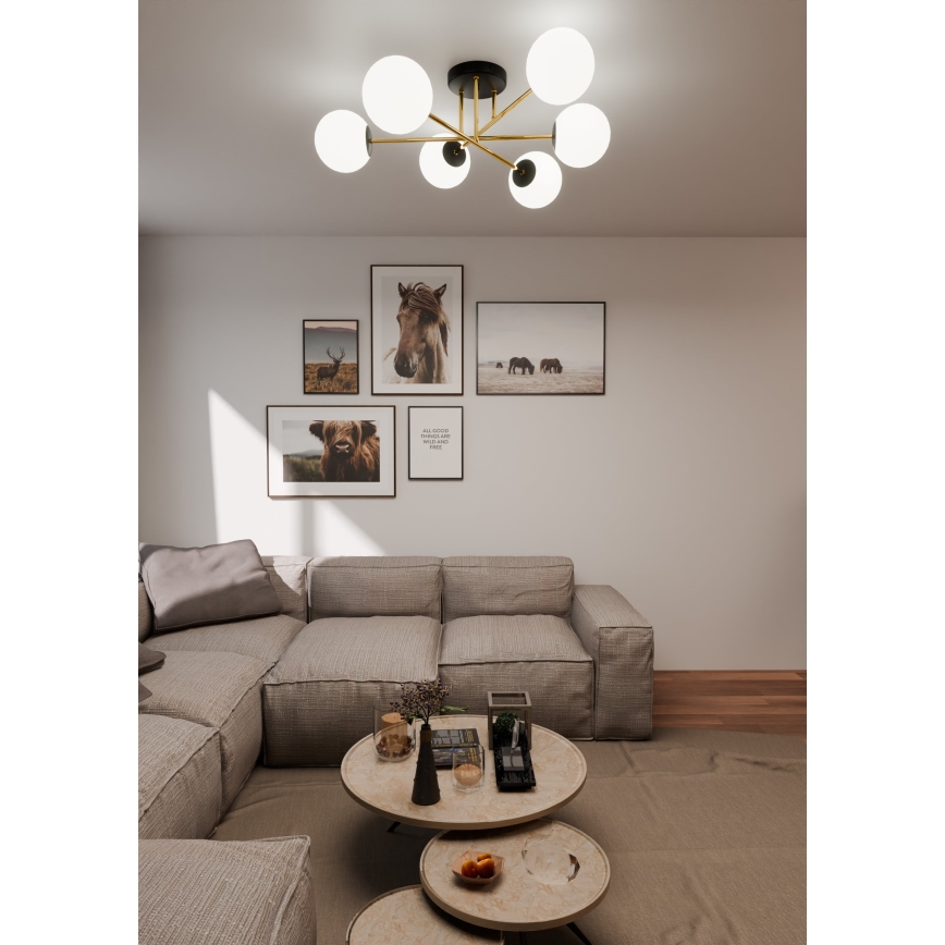 Pendelkrona MAGNUM 6xE14/10W/230V vit/guld/svart