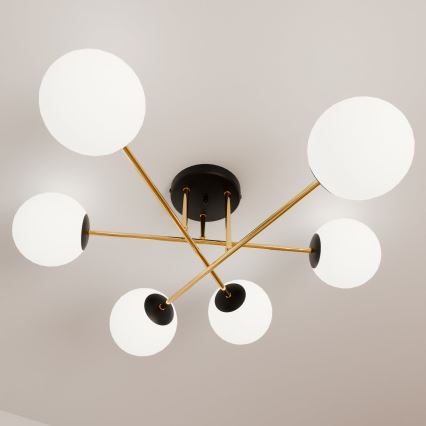 Pendelkrona MAGNUM 6xE14/10W/230V vit/guld/svart