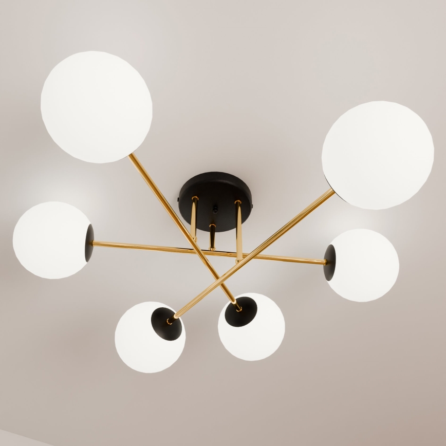 Pendelkrona MAGNUM 6xE14/10W/230V vit/guld/svart