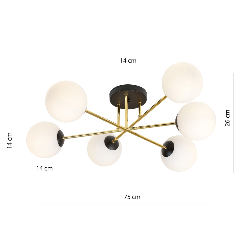 Pendelkrona MAGNUM 6xE14/10W/230V vit/guld/svart