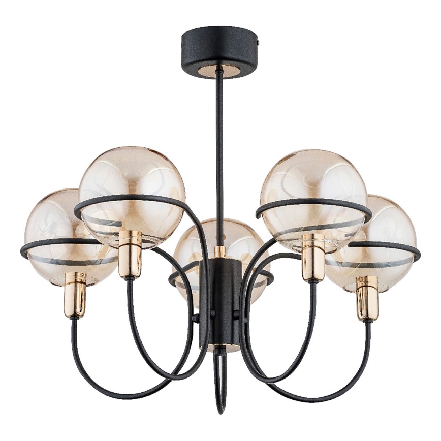 Pendelkrona PETRA 5xE14/10W/230V svart/guld