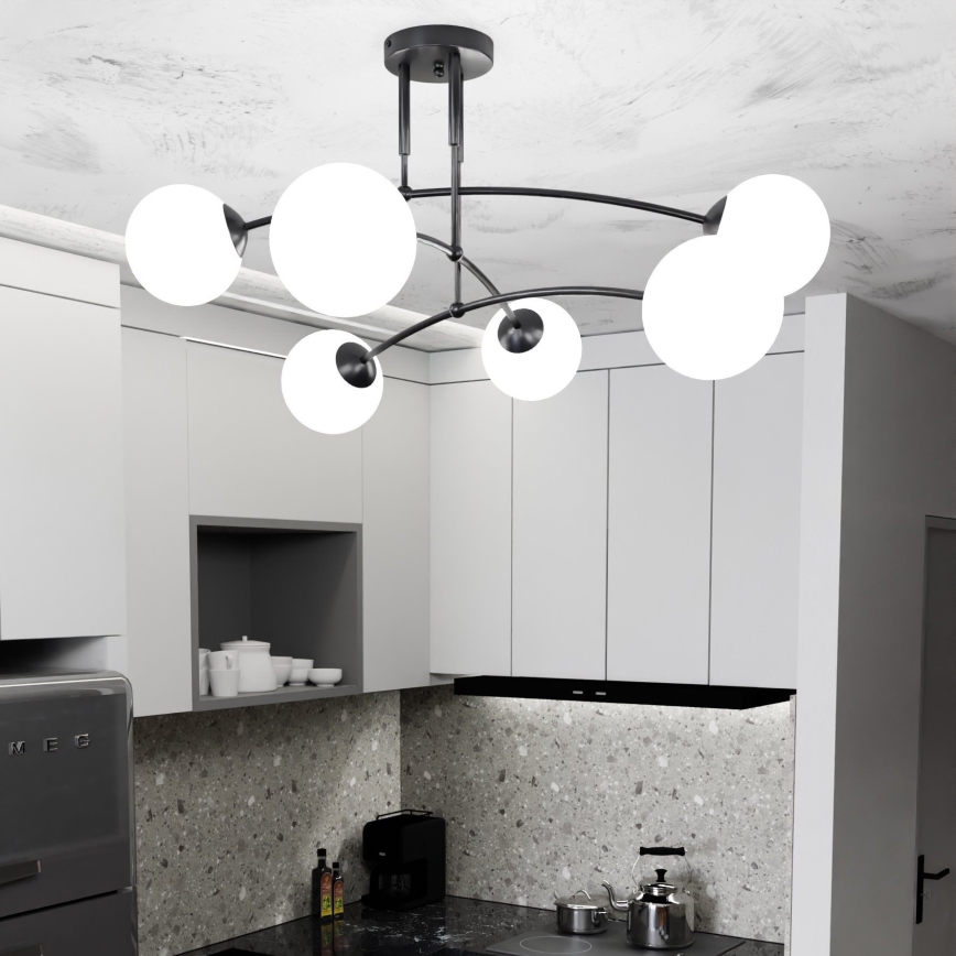 Pendelkrona PREGOS 6xE14/10W/230V svart/vit
