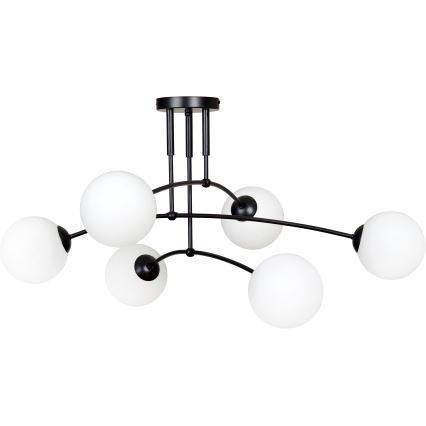 Pendelkrona PREGOS 6xE14/10W/230V svart/vit