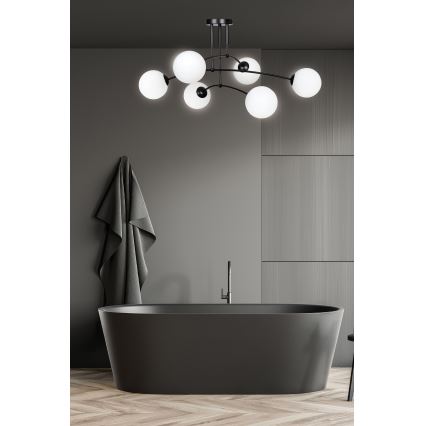 Pendelkrona PREGOS 6xE14/10W/230V svart/vit