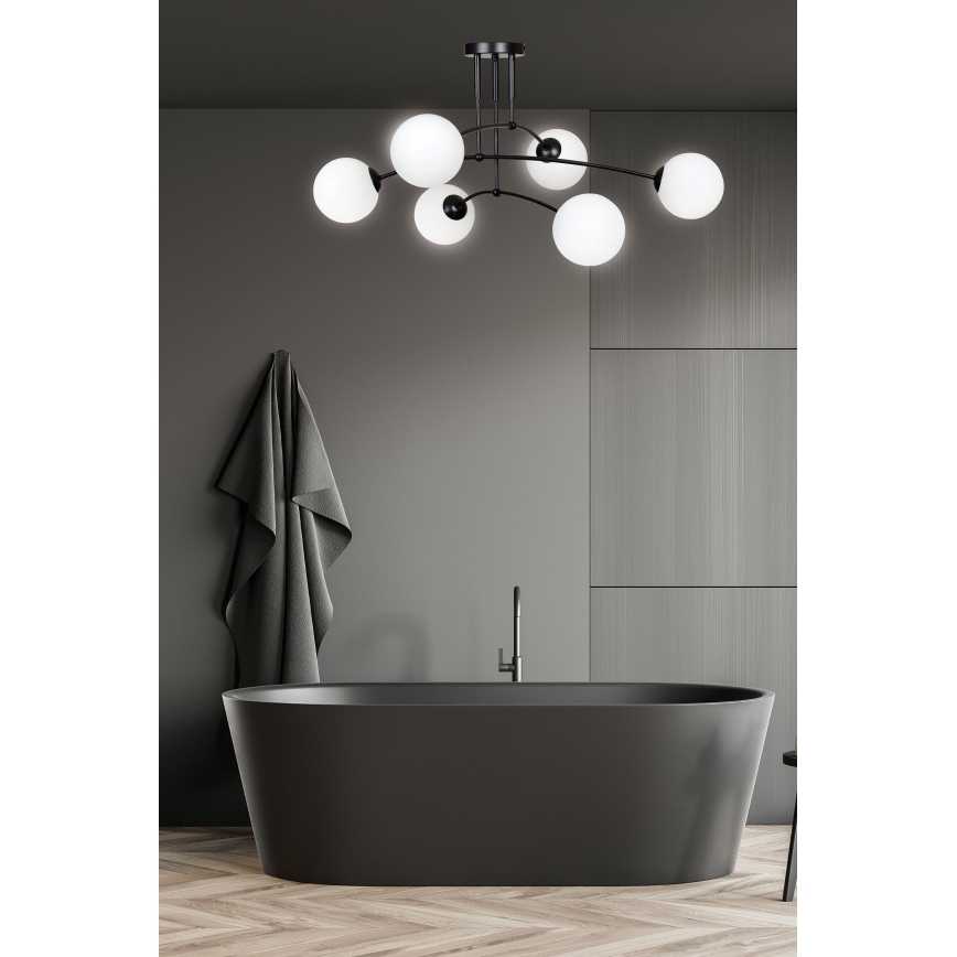 Pendelkrona PREGOS 6xE14/10W/230V svart/vit