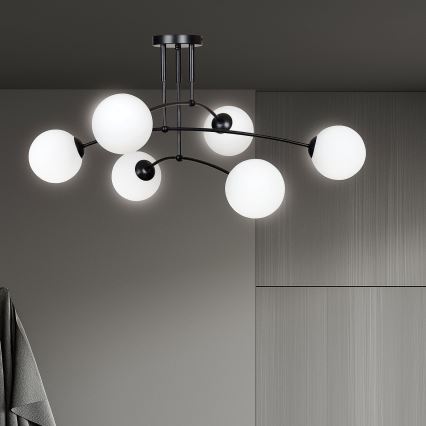 Pendelkrona PREGOS 6xE14/10W/230V svart/vit