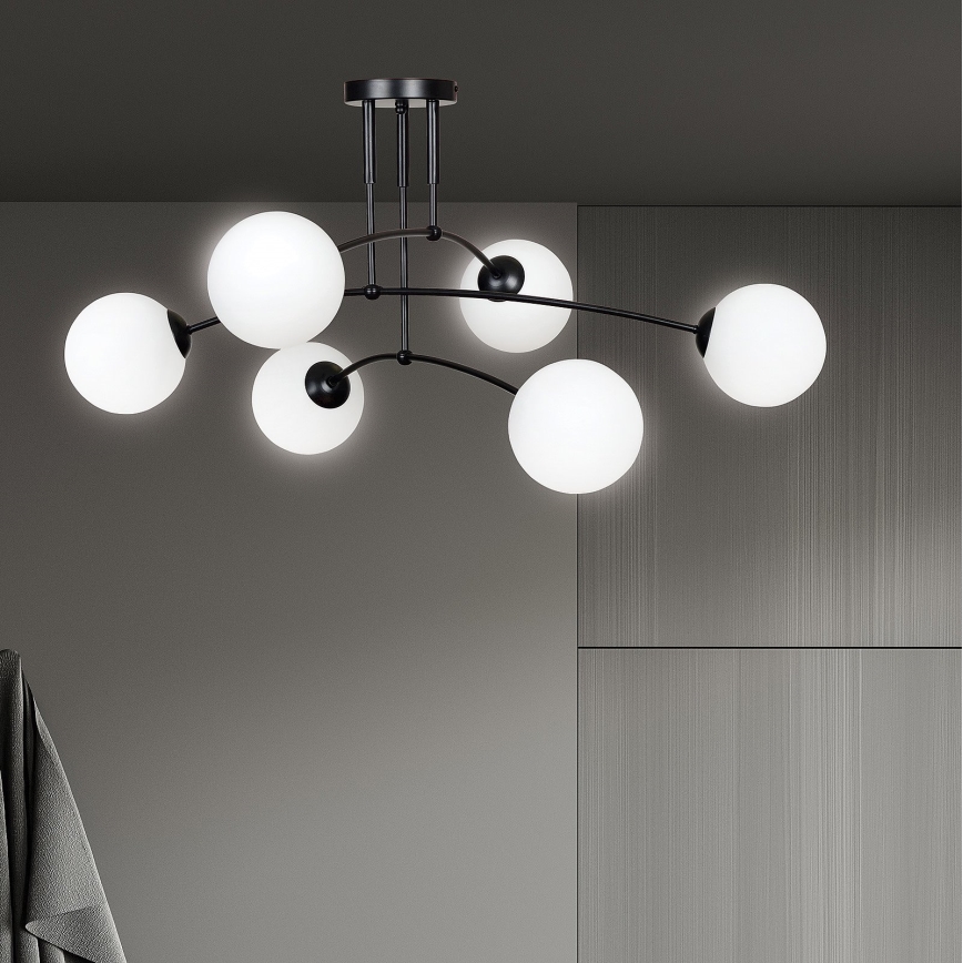 Pendelkrona PREGOS 6xE14/10W/230V svart/vit