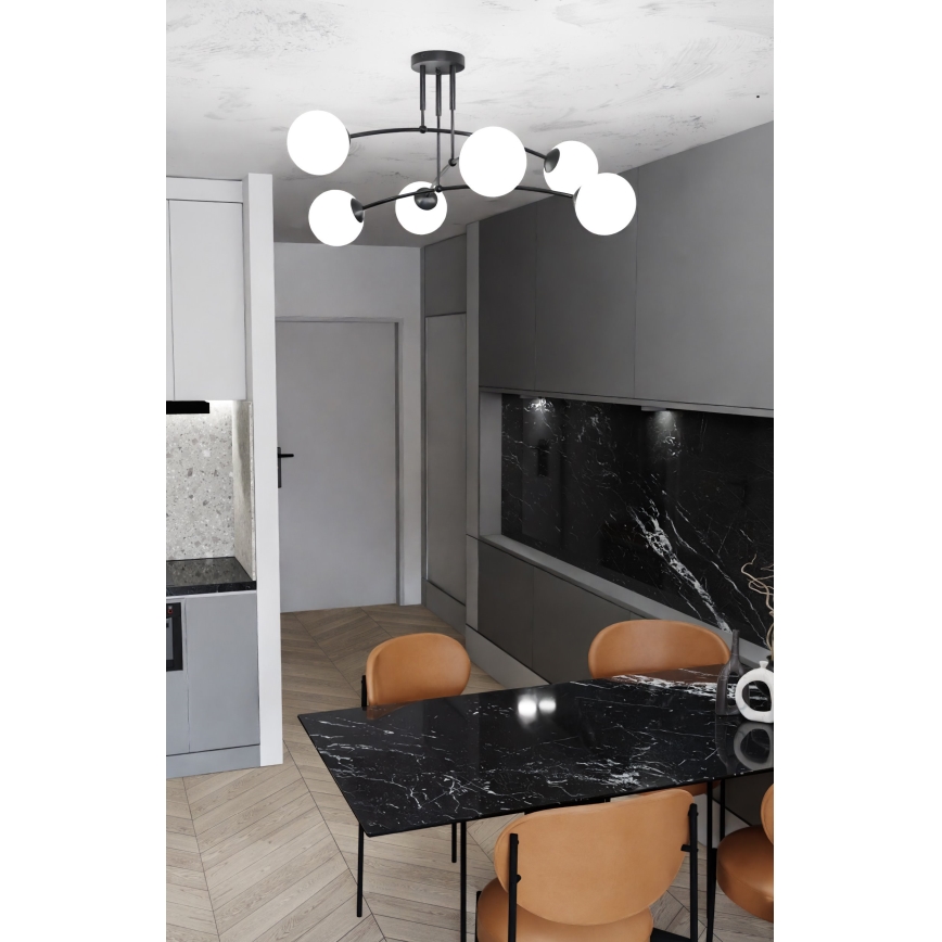 Pendelkrona PREGOS 6xE14/10W/230V svart/vit