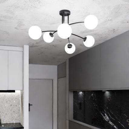 Pendelkrona PREGOS 6xE14/10W/230V svart/vit