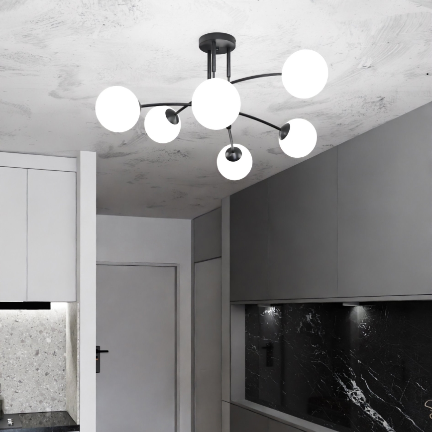 Pendelkrona PREGOS 6xE14/10W/230V svart/vit