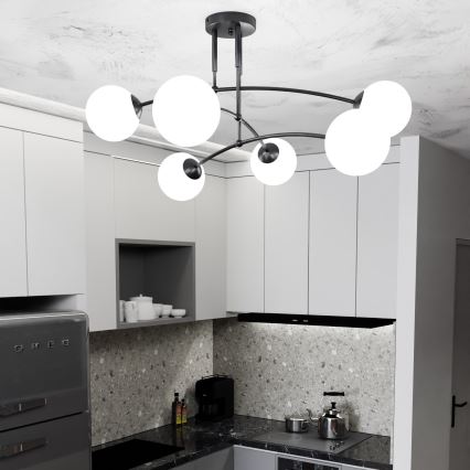 Pendelkrona PREGOS 6xE14/10W/230V svart/vit