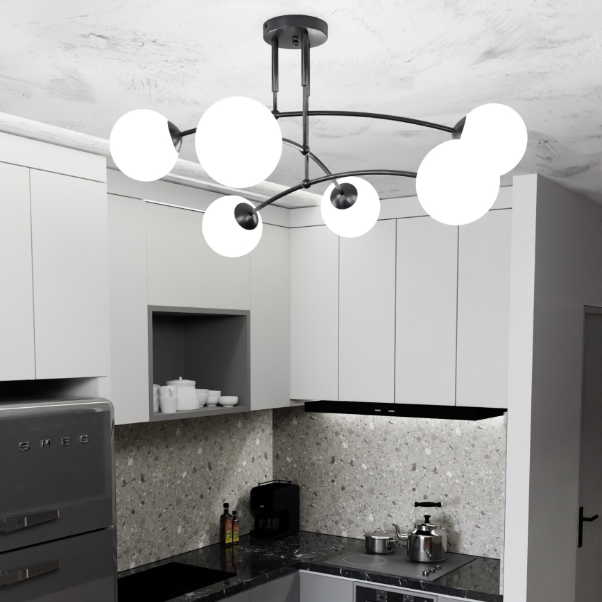 Pendelkrona PREGOS 6xE14/10W/230V svart/vit