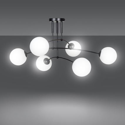 Pendelkrona PREGOS 6xE14/10W/230V svart/vit