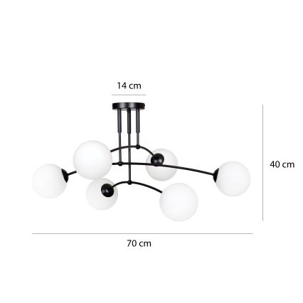 Pendelkrona PREGOS 6xE14/10W/230V svart/vit