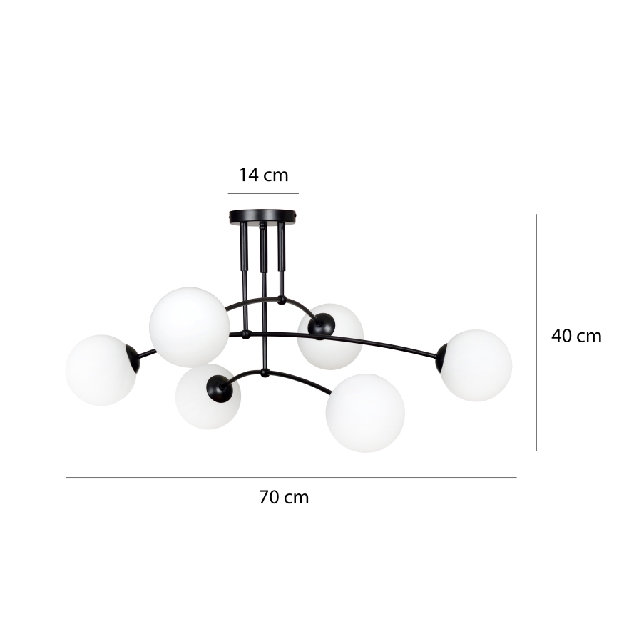 Pendelkrona PREGOS 6xE14/10W/230V svart/vit