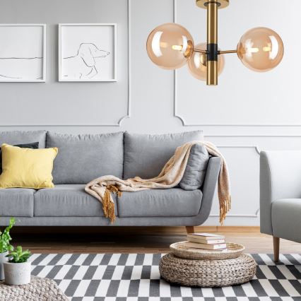 Pendelkrona ROLLO 3xG9/5W/230V guld/rökig beige