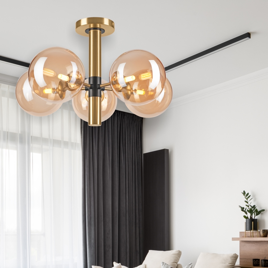 Pendelkrona ROLLO 5xG9/5W/230V guld/rökig beige