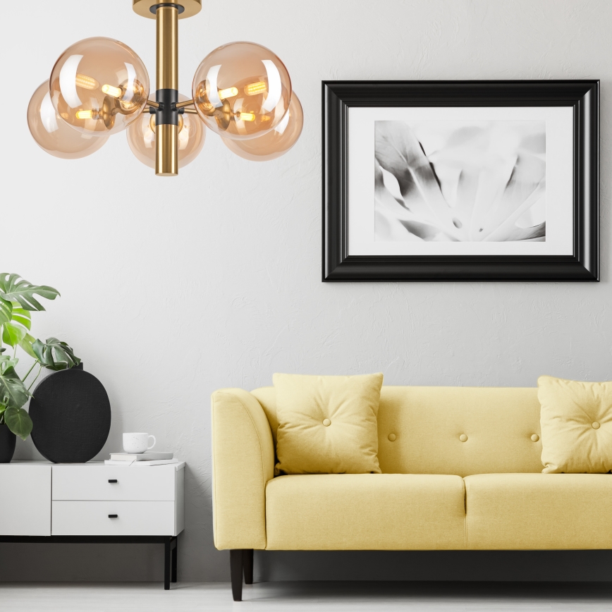 Pendelkrona ROLLO 5xG9/5W/230V guld/rökig beige
