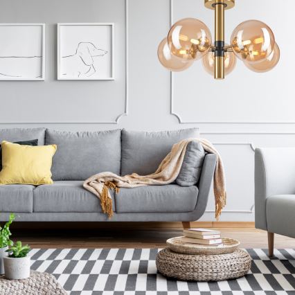 Pendelkrona ROLLO 5xG9/5W/230V guld/rökig beige