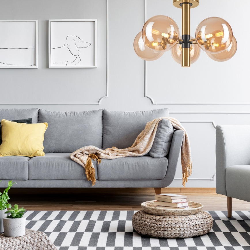 Pendelkrona ROLLO 5xG9/5W/230V guld/rökig beige