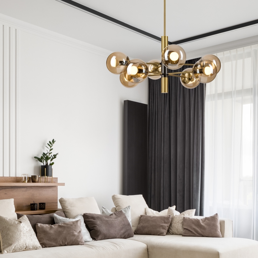 Pendelkrona ROLLO 8xE14/5W/230V guld/rökig beige