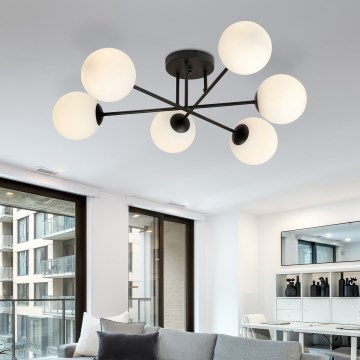 Pendelkrona ROMA 6xE14/10W/230V svart/vit