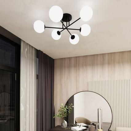 Pendelkrona ROMA 6xE14/10W/230V svart/vit