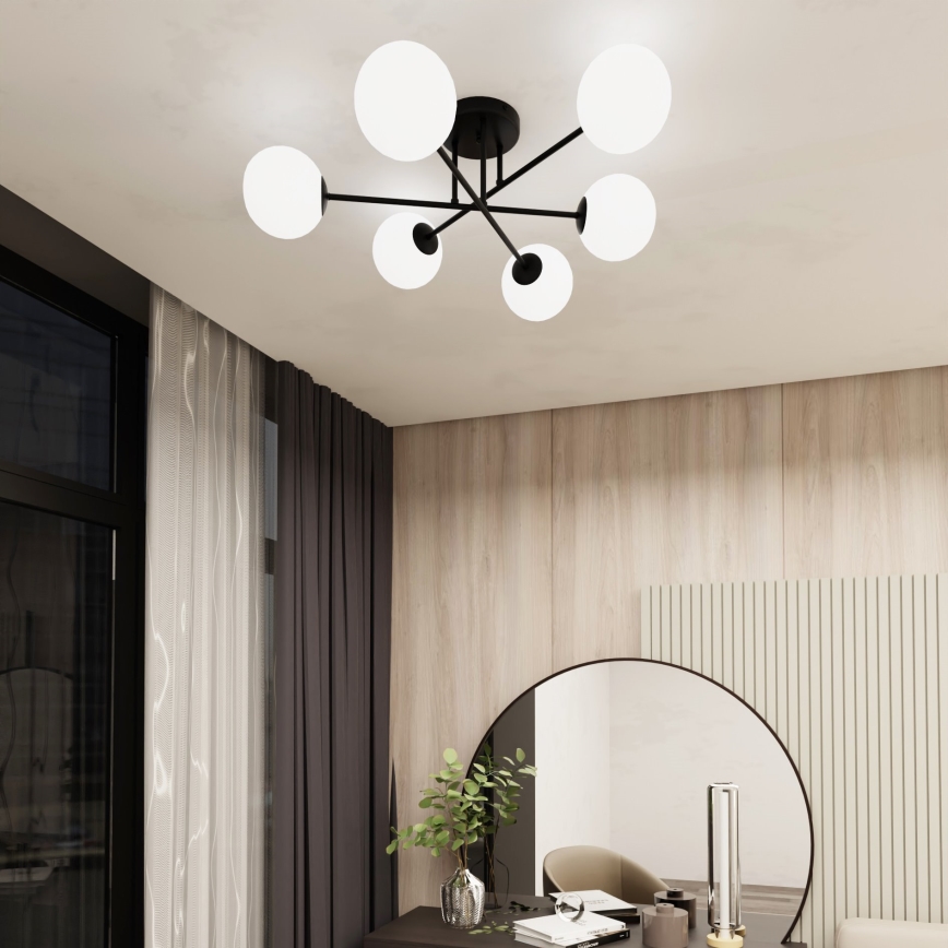 Pendelkrona ROMA 6xE14/10W/230V svart/vit