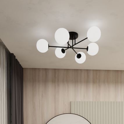 Pendelkrona ROMA 6xE14/10W/230V svart/vit