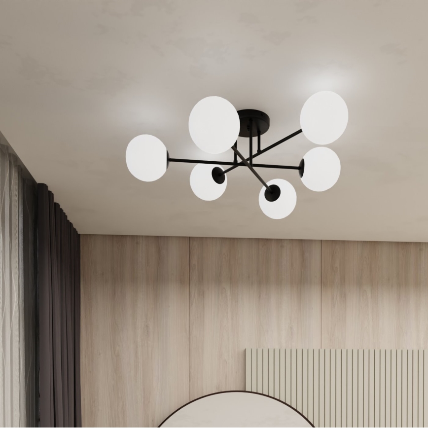 Pendelkrona ROMA 6xE14/10W/230V svart/vit
