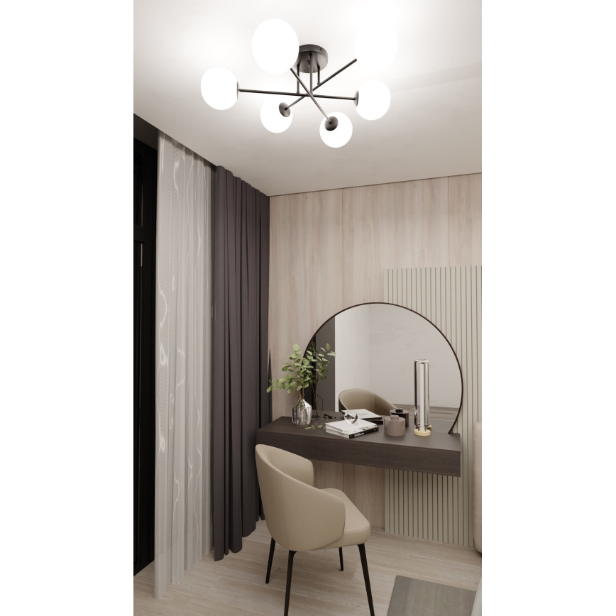Pendelkrona ROMA 6xE14/10W/230V svart/vit