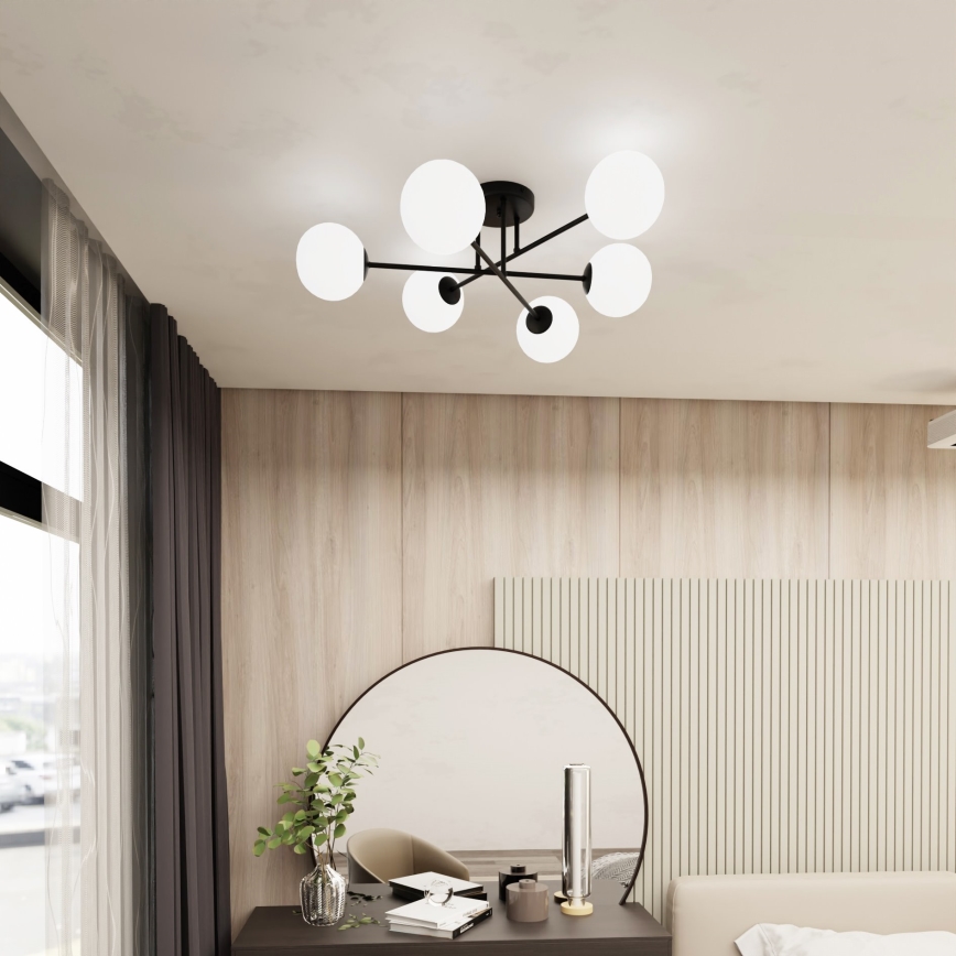 Pendelkrona ROMA 6xE14/10W/230V svart/vit