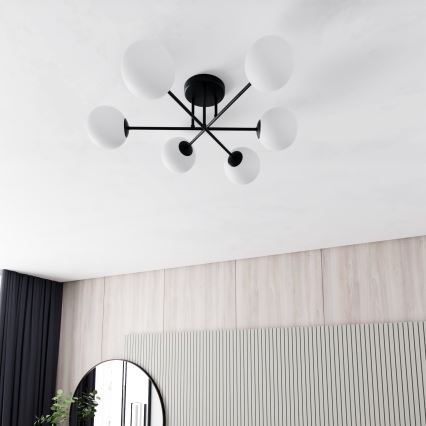 Pendelkrona ROMA 6xE14/10W/230V svart/vit