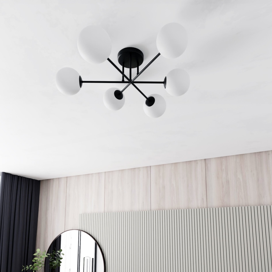 Pendelkrona ROMA 6xE14/10W/230V svart/vit