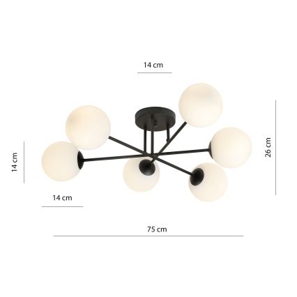 Pendelkrona ROMA 6xE14/10W/230V svart/vit