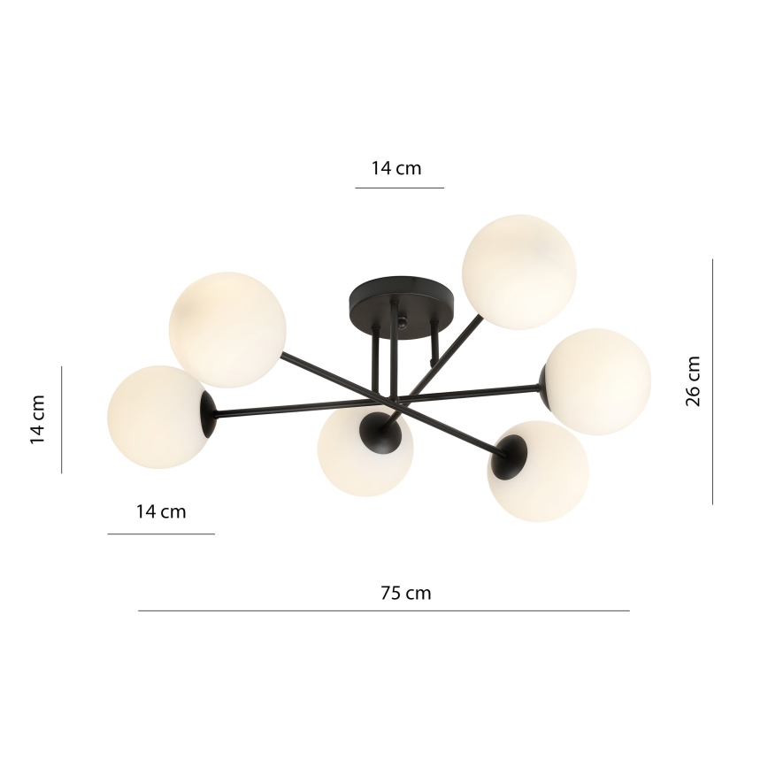 Pendelkrona ROMA 6xE14/10W/230V svart/vit