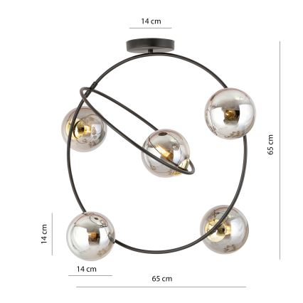 Pendelkrona STARDOM 5xE14/10W/230V svart/grå