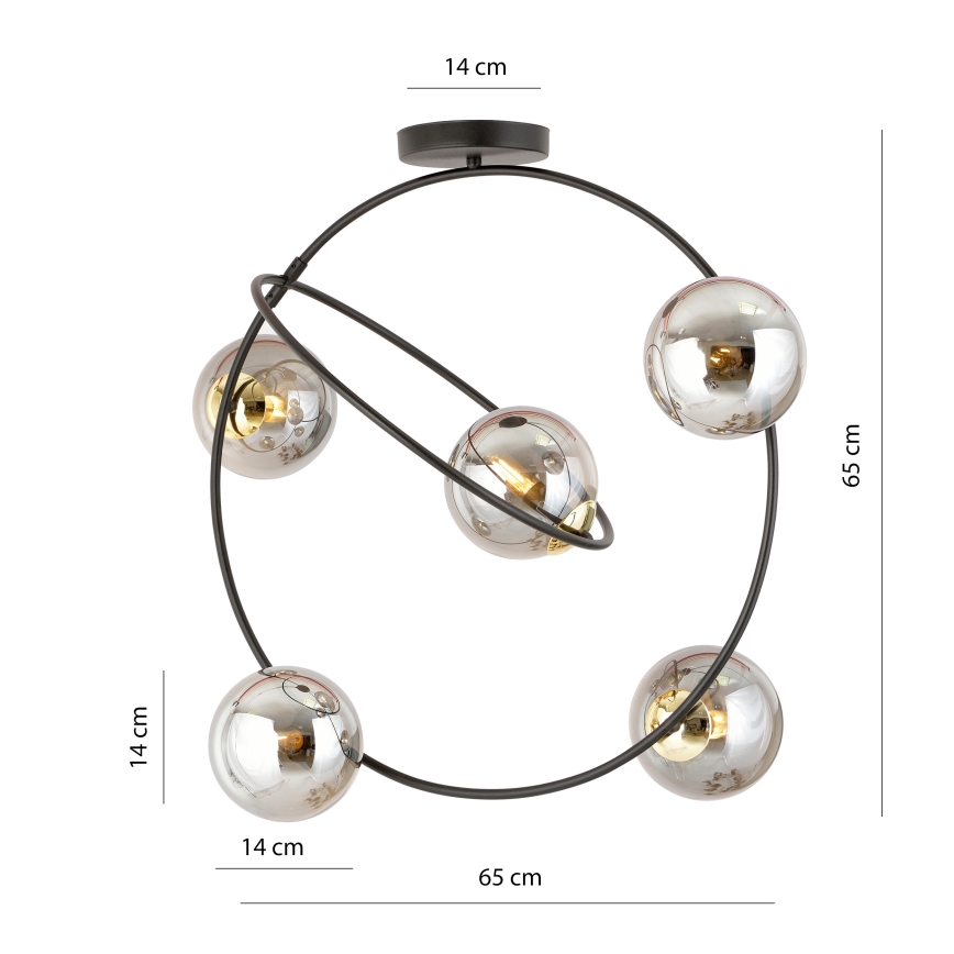 Pendelkrona STARDOM 5xE14/10W/230V svart/grå