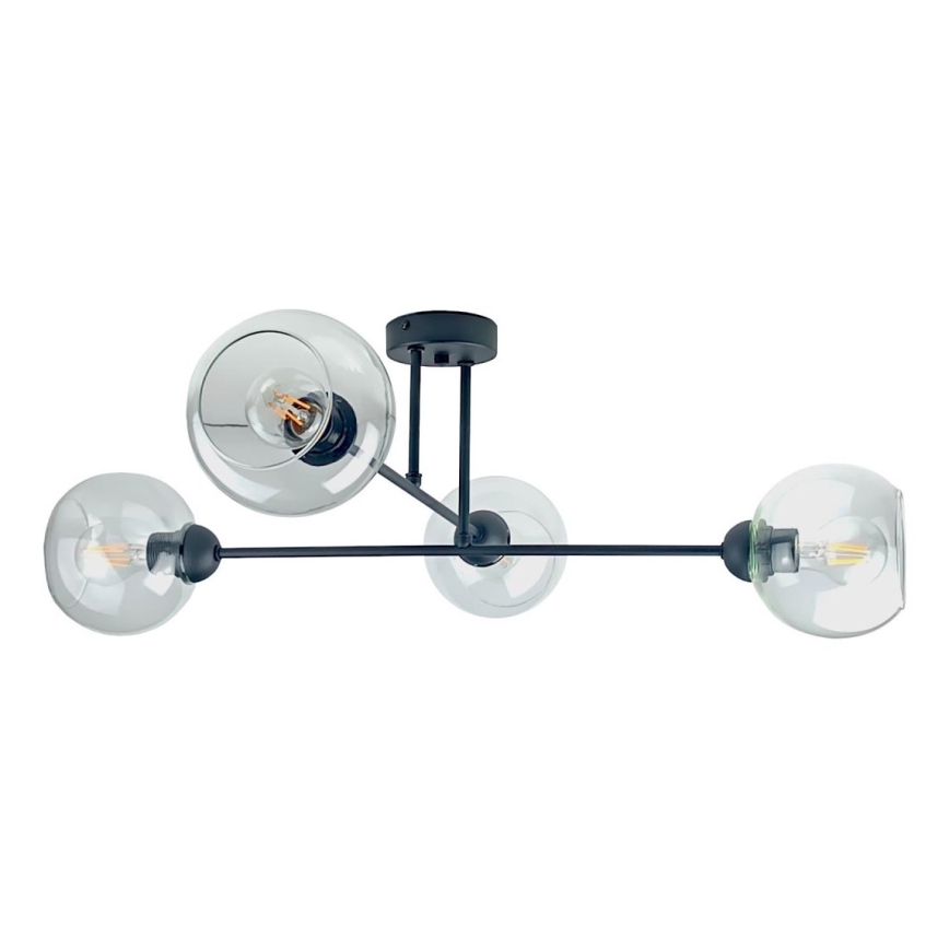 Pendelkrona VASCO 4xE27/60W/230V svart/genomskinlig