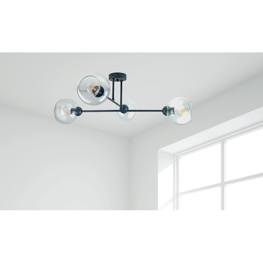 Pendelkrona VASCO 4xE27/60W/230V svart/genomskinlig