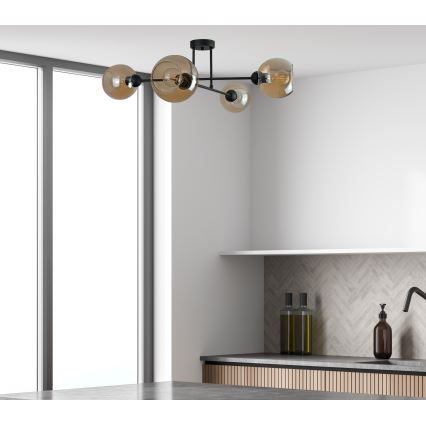 Pendelkrona VASCO 4xE27/60W/230V svart/rökig beige