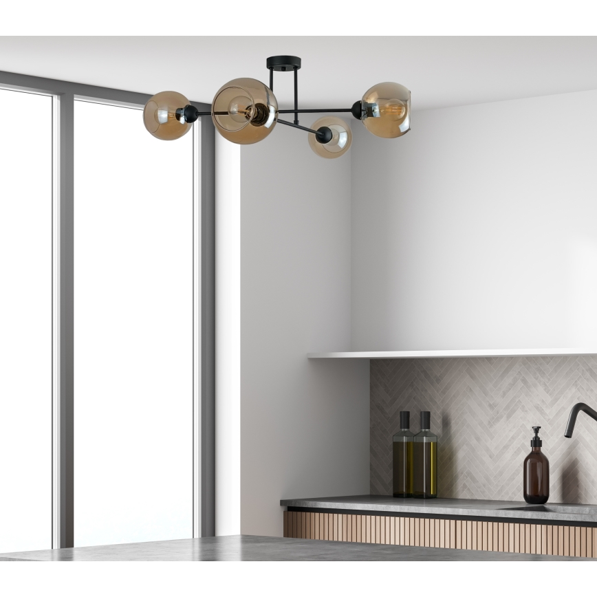 Pendelkrona VASCO 4xE27/60W/230V svart/rökig beige