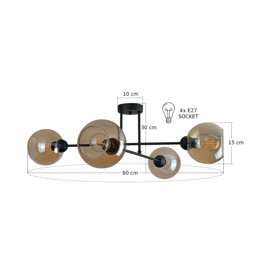 Pendelkrona VASCO 4xE27/60W/230V svart/rökig beige