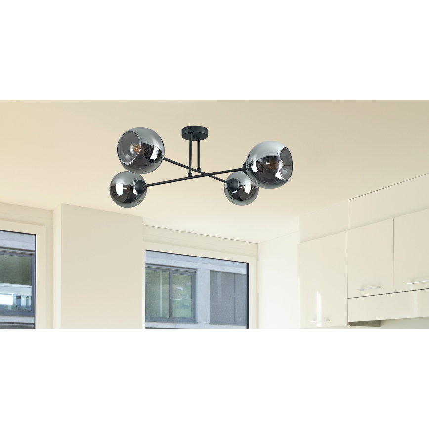 Pendelkrona VASCO 4xE27/60W/230V svart/rökig svart