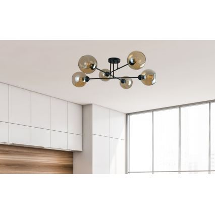 Pendelkrona VASCO 6xE27/60W/230V svart/rökig beige